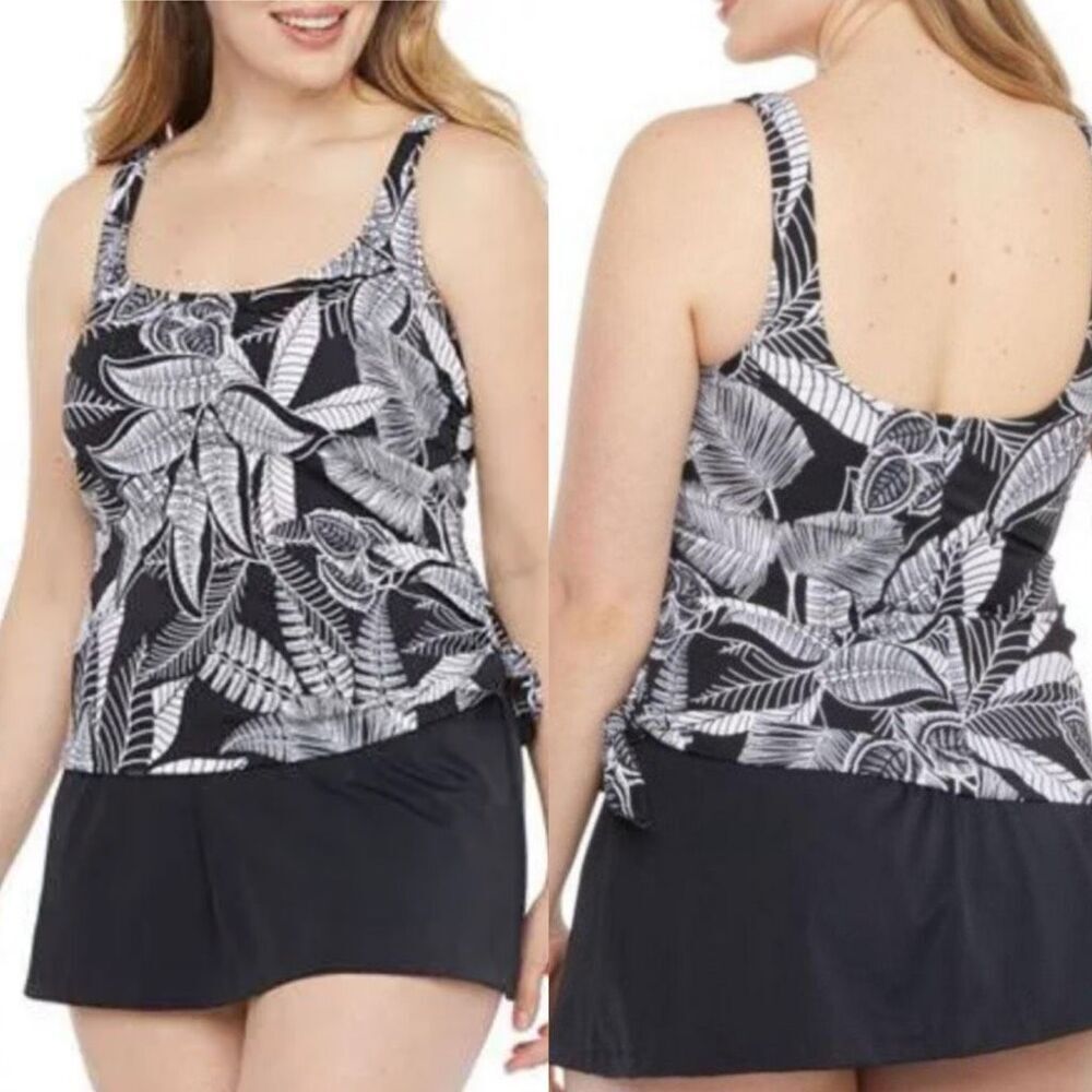 Azul by Maxine Of Hollywood Women's Skirted Swim Dress One Piece Black White 8‎